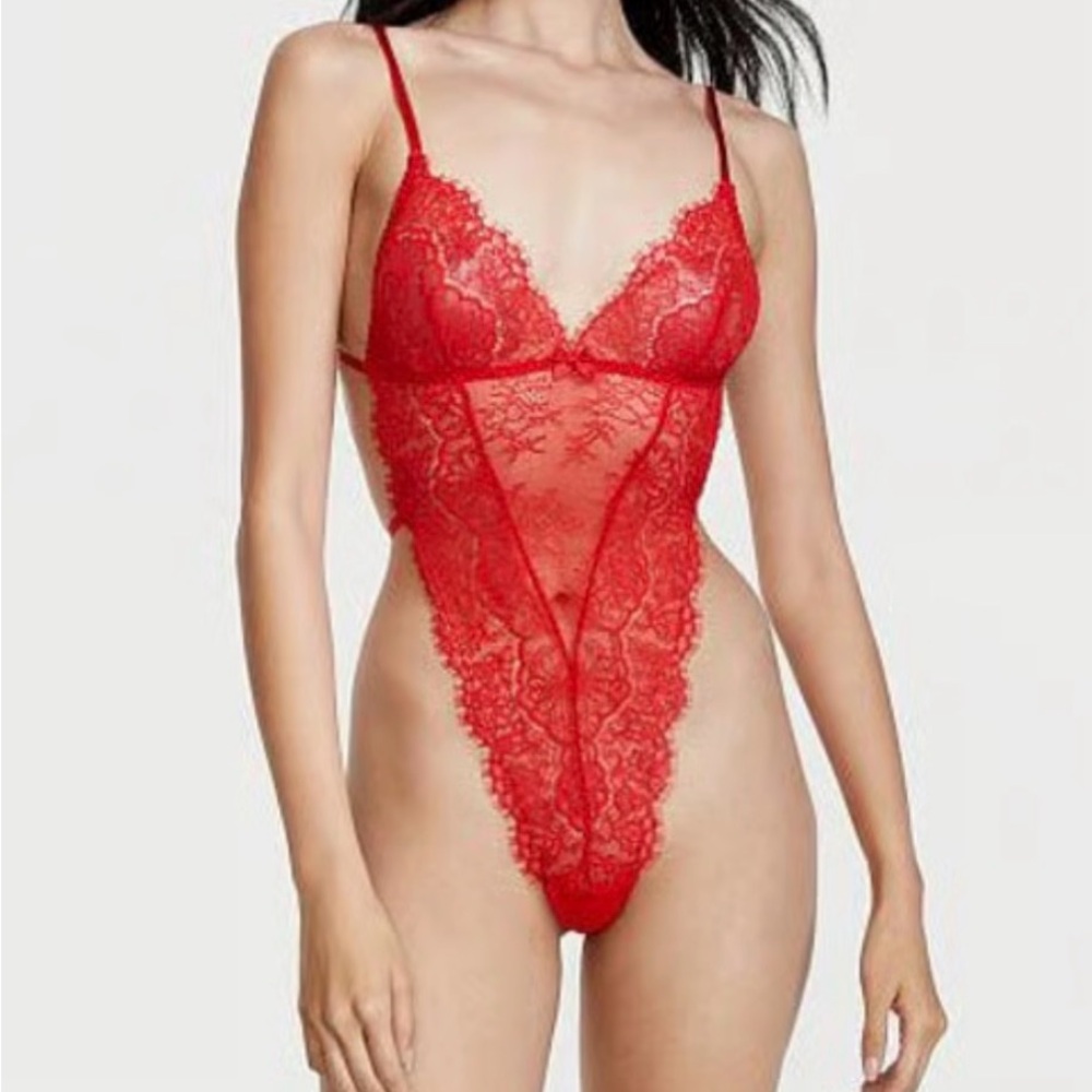 Victoria's Secret Red Lace Sheer Bodysuit